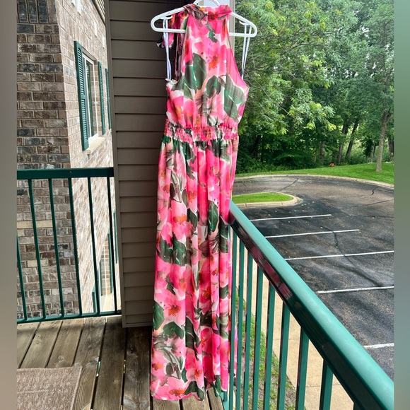 Anne Klein Camellia Multi Floral Sleeveless Halter Gown Maxi Dress Size 14 - Picture 5 of 16